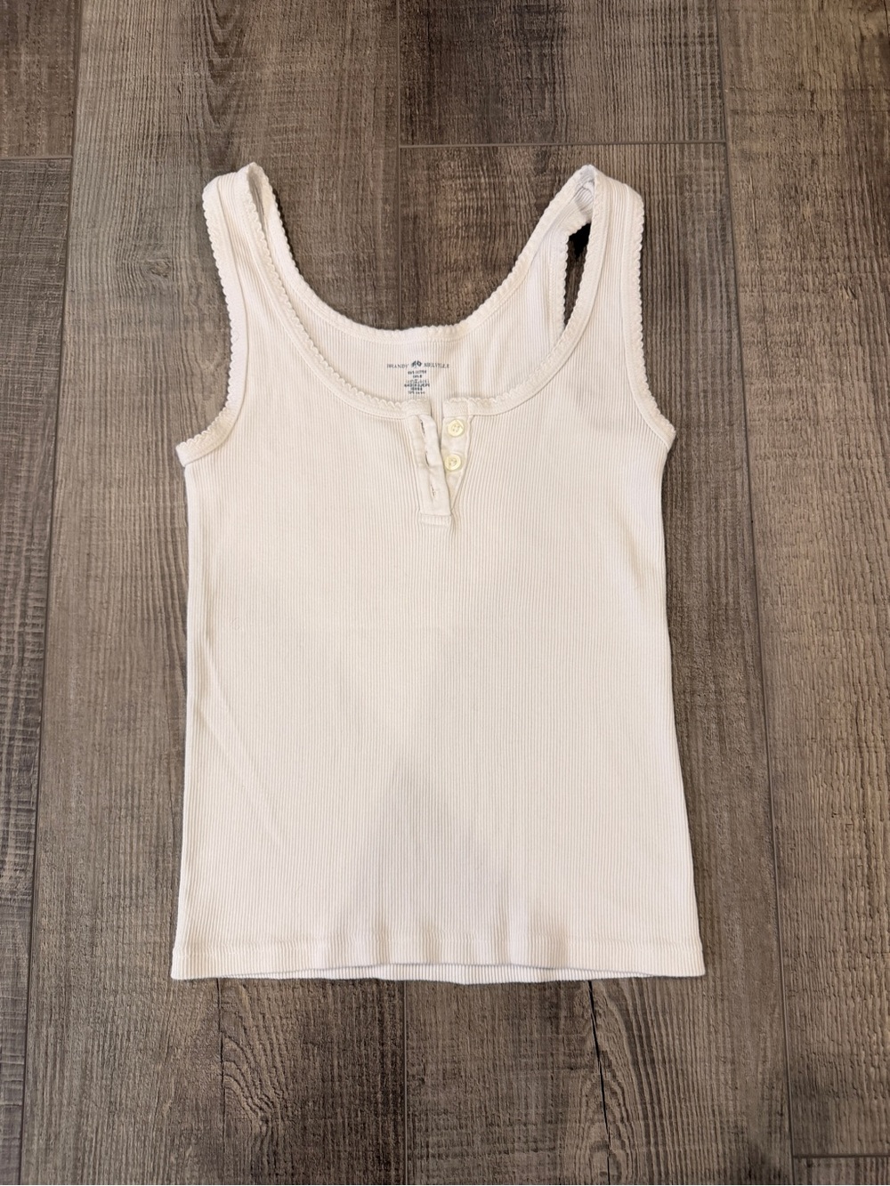 Brandy Melville Ribbed Tank Top with Button Henley – White
